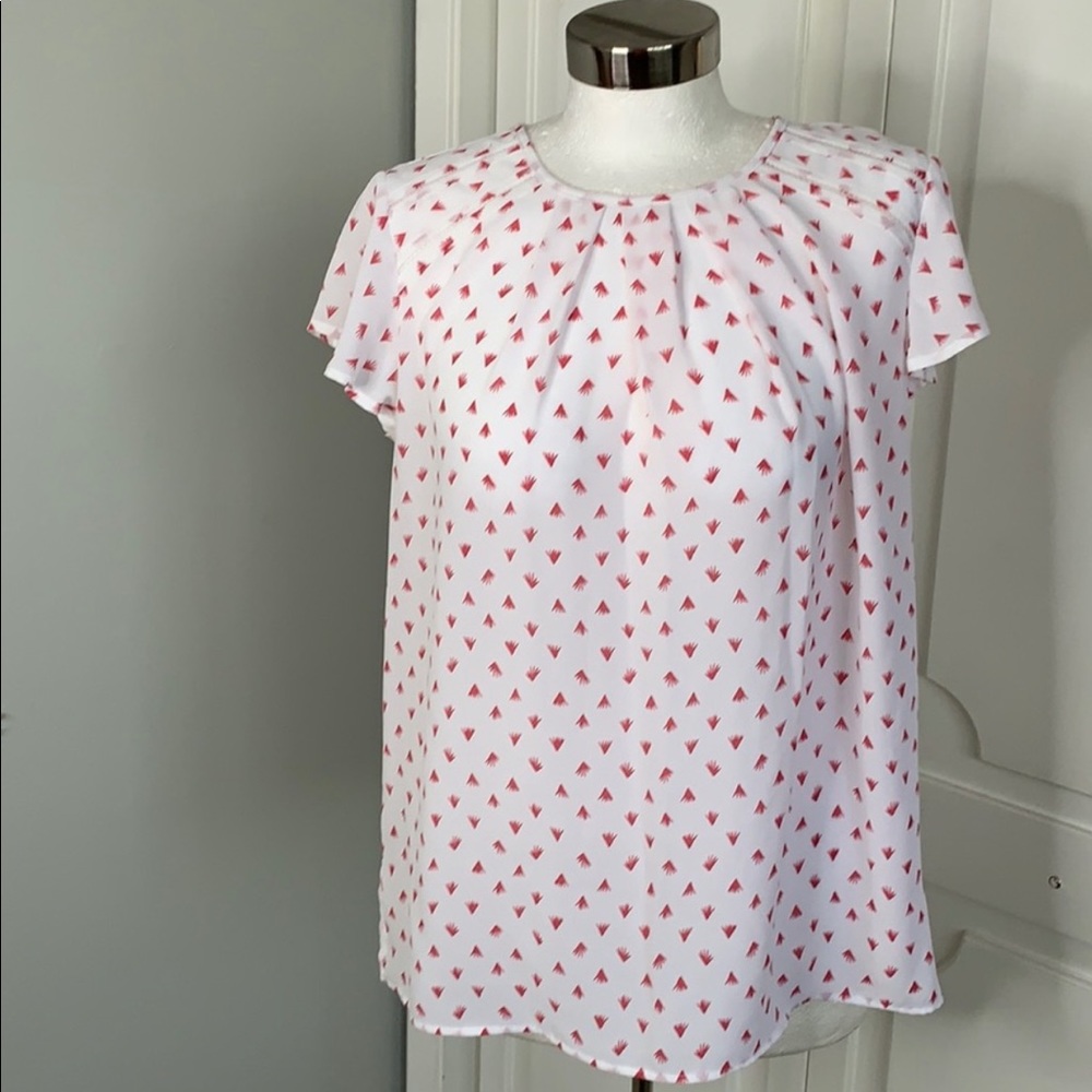 3/$25 LIZ CLAIBORNE White Pink Pintucked Blouse Top Short Sleeve size XL